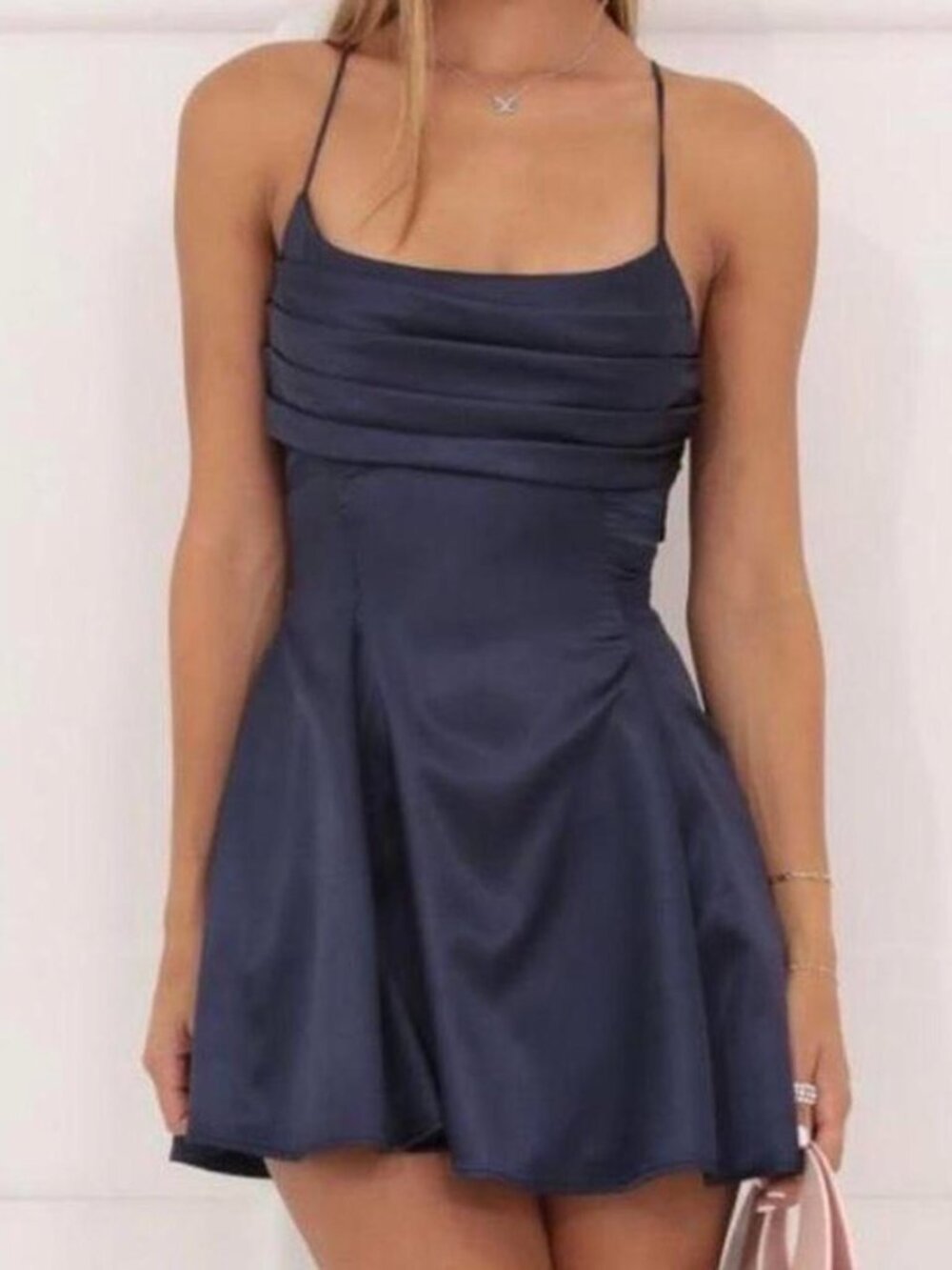 Lucy in the Sky Satin Dora Dress Fit Fare Navy Size M